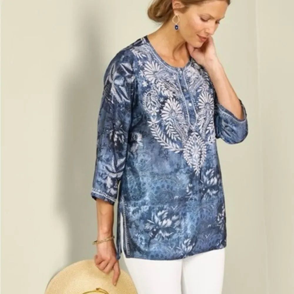 NWT Soft Surroundings Indigo Floral Tunic